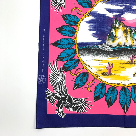 Vintage Springs Industries 14193 Hawk Indian Desert Rock Bandana 22" x 22" Pink - Picture 3 of 5